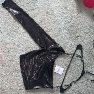 One sleeve black snakeskin top